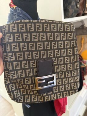 Fendi Brown Zucca Monogram Canvas Shoulder Bag with Silver Buckle